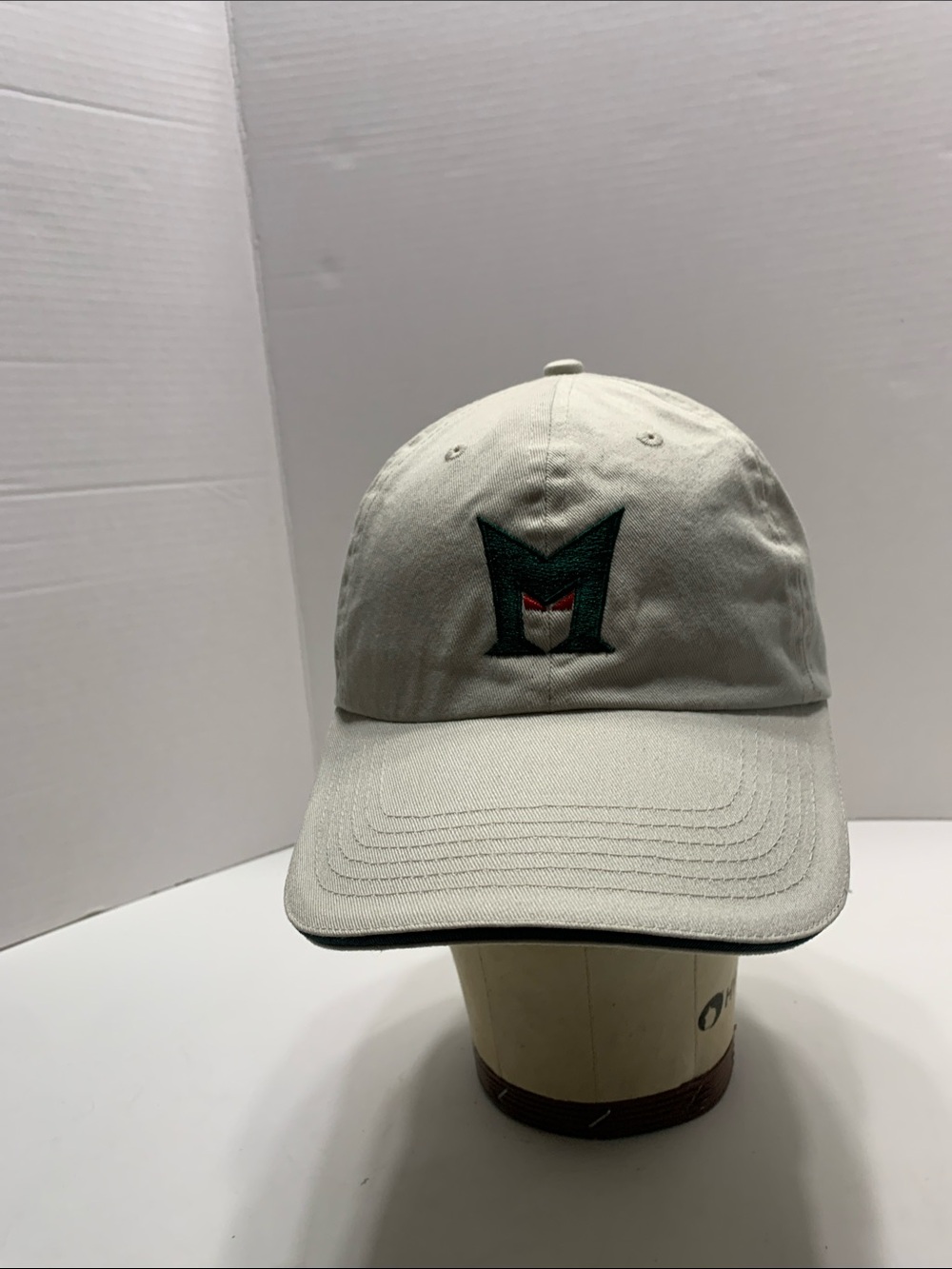 Mephisto Light Beige Baseball Cap with Dark Green and Red Embroidered M